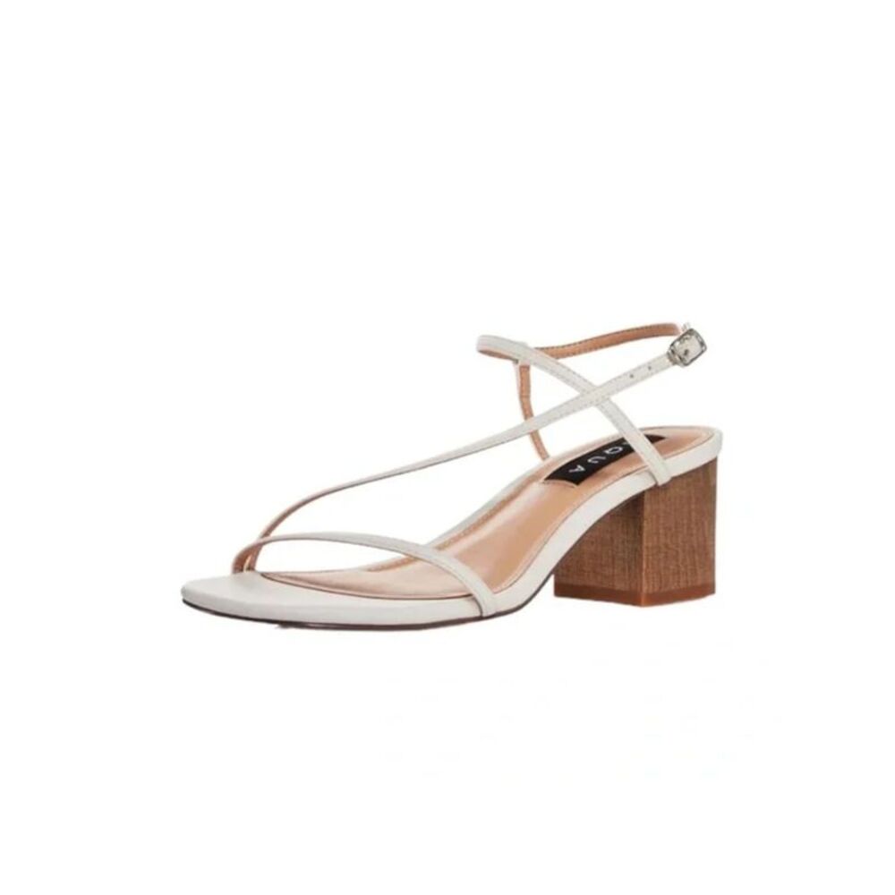 AQUA Womens White Strappy Amy Open Toe Block Heel Buckle Slingback Sandal 6 M